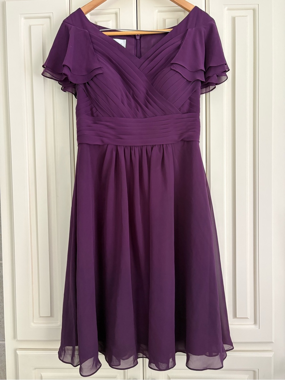 AZAZIE Purple Chiffon Dress Short Ruffle Sleeved Formal Bridal Midi Dress A12 - Picture 1 of 9